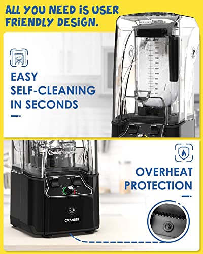 Quiet Commercial Blender with Soundproof Shield (Black)