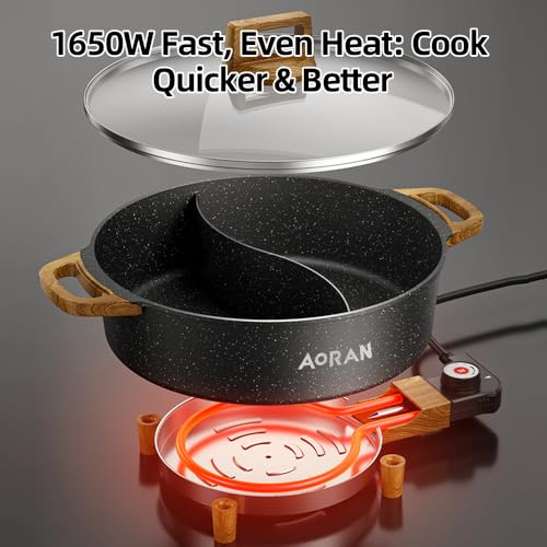 AORAN Electric Hot Pot with Divider (8.5 Quarts)