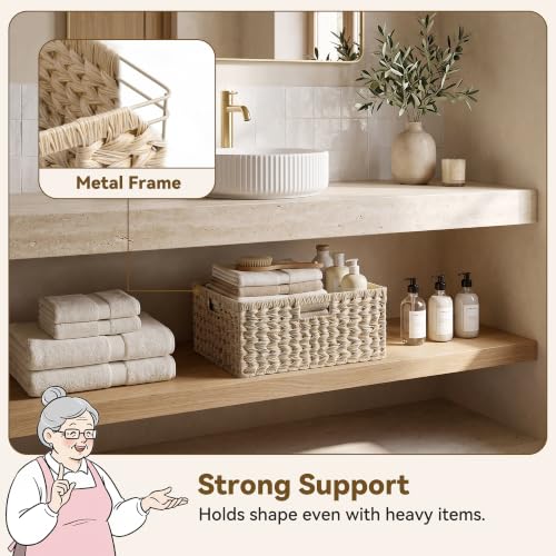 Wicker Baskets for Organizing (Butter Milk / 16½"L x 13"W x 7½"H)