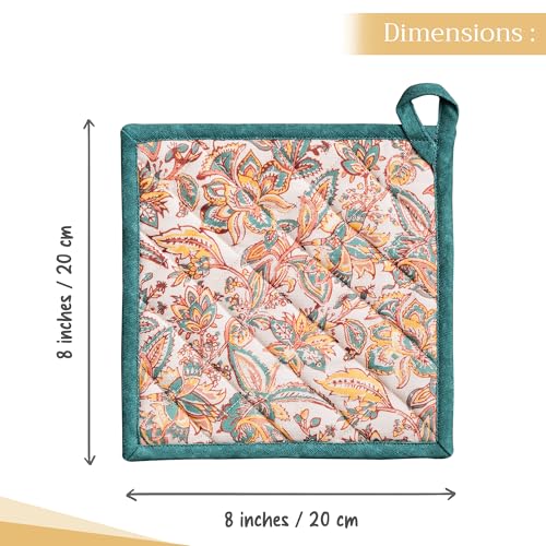 Pot Holders 100% Cotton Potholders (047 - Nila / 8" x 8" (Pot Holder Pack of 2))