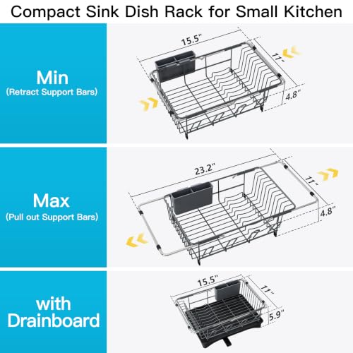 Gray Dish Drying Rack in Sink with Drainboard and Utensil Holder (Dark Gray / For 12"-30"w Sink, with Drainboard)