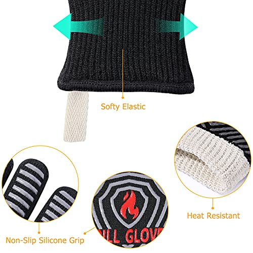 BBQ Gloves Oven Gloves 1472℉ Extreme Heat Resistant (Black / One Size Fits Most(Long Cuff))