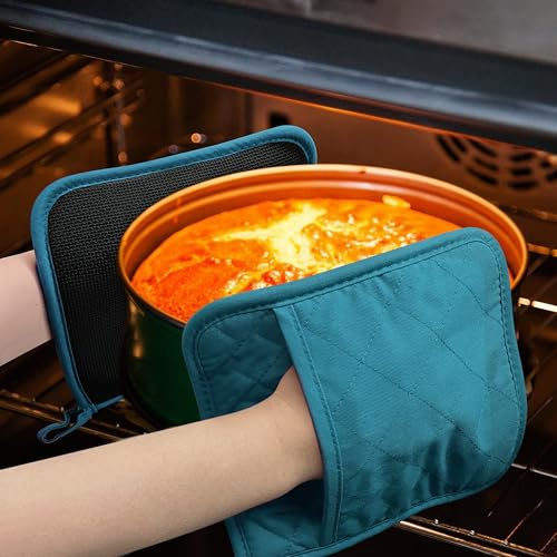 2Pcs Cotton and Neoprene Oven Pads Pot Holders with Pocket 8"x8.5" Dual (Green)