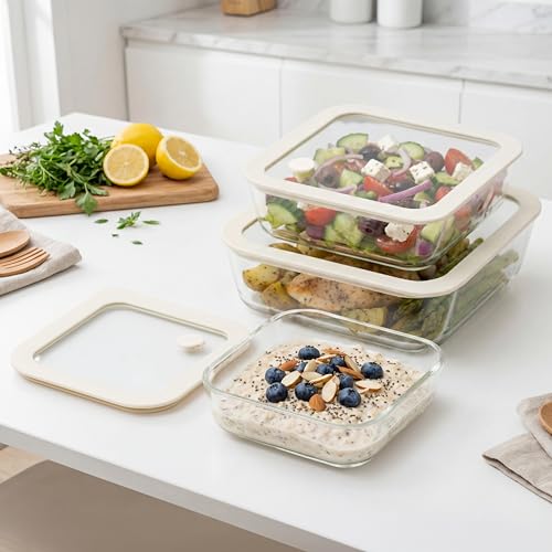 Glass Meal Prep Containers with Lids (White Sand-SQ)