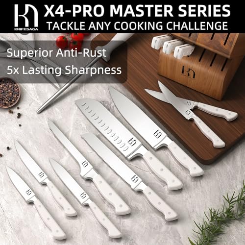 15 pc Japanese Kitchen Knife Block Set (White Acacia)