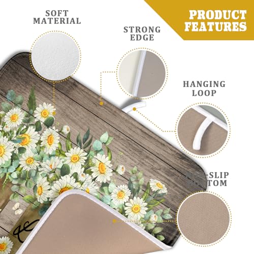 Flower Vase Dish Drying Mats 16x18 Inch Rustic Wood Reversible Microfiber Kitchen Countertop Protector Fast Dry Dish Drainer Rack Pad (flower vase wood / 16" x 18")
