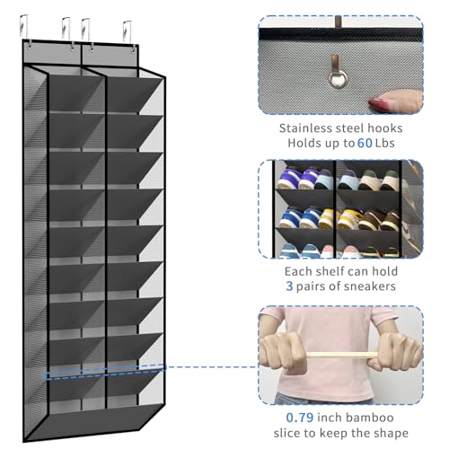 20 30 Pairs Grey Over the Door Shoe Organizer (Grey-1 Pack of 20 Pockets)