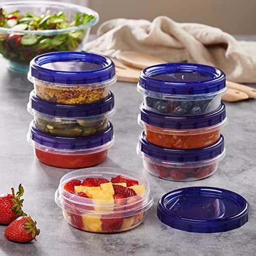 6 Pack Twist Cap Food Storage Containers with Blue Screw on Lid (8 OUNCE)