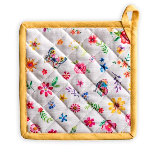 Pot Holders 100% Cotton Potholders (034 - Happy Florals - Sweety / 8" x 8" (Pot Holder Pack of 1))