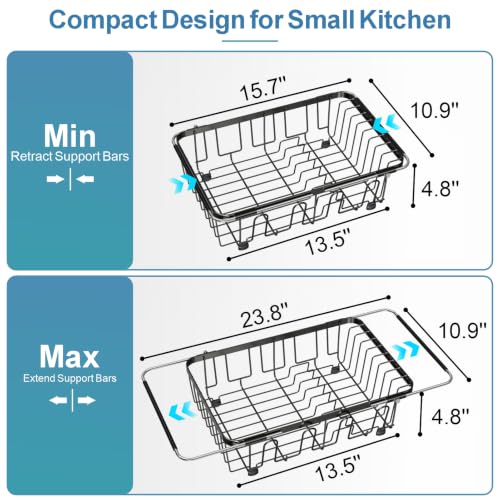 Dish Drying Rack Over the Sink (Gunmetal Grey / For 11.5"-30"W Sink)