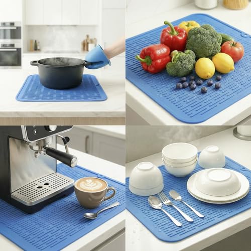 Silicone Dish Drying Mat for Multiple Usage (Lichen Blue / 18"L x 16"W)