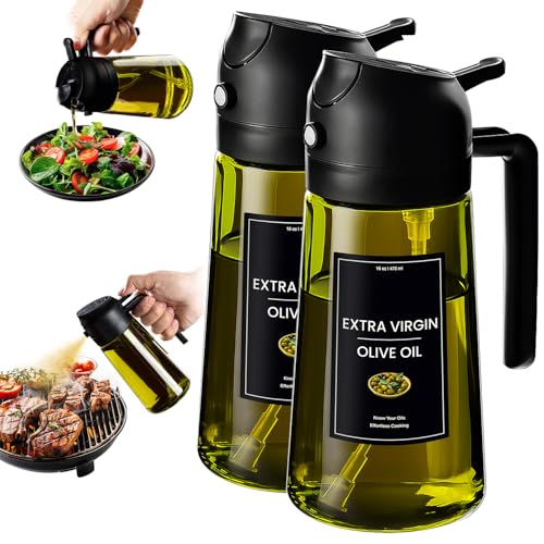 16oz 470ml Olive Oil Dispenser for Kitchen with Stickers (Light-Proof /w Stickers / 2 Black)