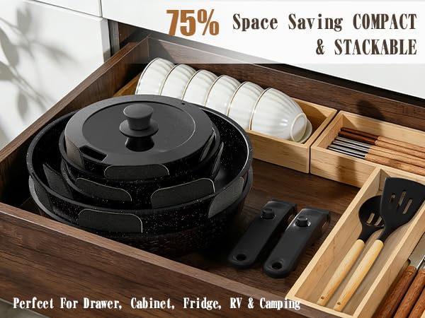 21Pcs Pots and Pans Set Non Stick (Black)