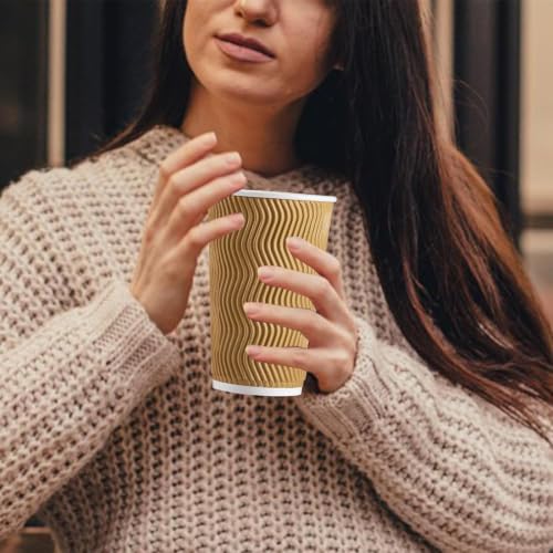 90 Pack 16 oz Disposable Paper Coffee Cups Insulated Champagne (Champagne / 16 oz)