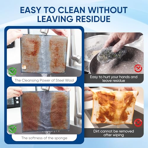 Non Scratch Wire Dishcloth (10pcs Double Layer Silver / 9.05x10.6-10PACK)