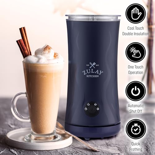Zulay 4-in-1 Milk Frother and Steamer - Automatic Hot and Cold Foam Maker with Auto Shut Off & Temperature Control for Coffee, Latte, Cappuccino, Hot Chocolate - Navy (Ventus Navy / Frother Steamer)