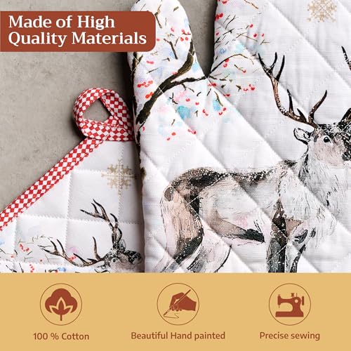 100% Cotton Oven Mitt & Pot Holder Set (116 - Rural Christmas / 7.5" x 13" & 8" x 8" (Oven Mitt & Pot Holder))