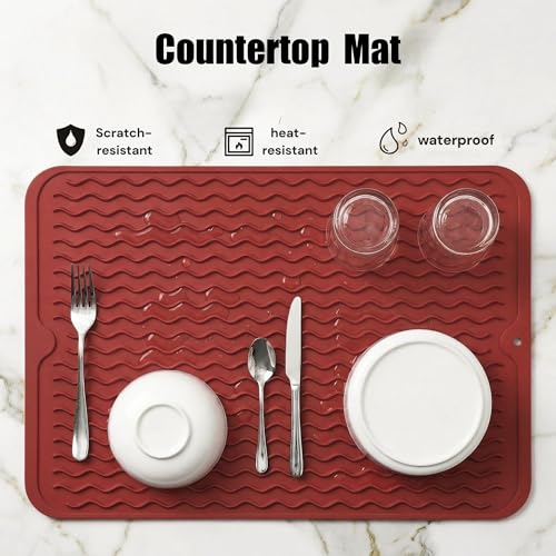 Silicone Dish Drying Mat (Red / 16"L x 12"W)