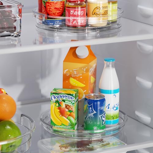 2 Pack Clear Lazy Susan Turntable Organizer for Cabinet (Clear / 2 Pack 10.6in+9.25in)