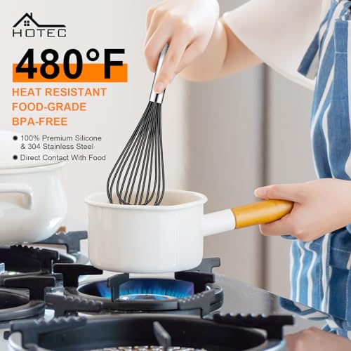 4 Pieces Silicone Whisks Set (Black,Silver)