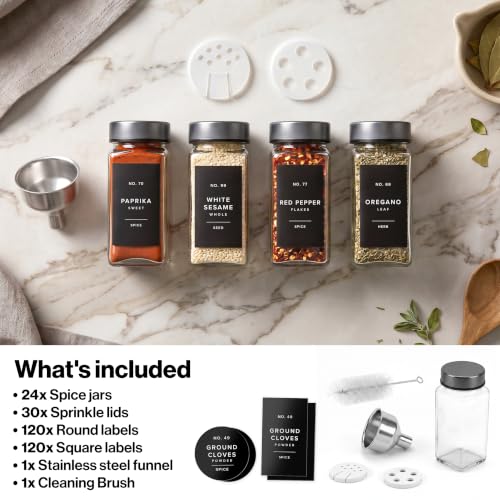 Glass Spice Jars with Label (Space Gray Stainless Steel Lid)