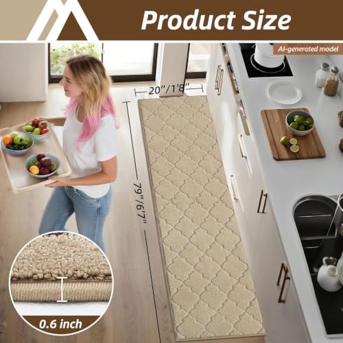 Soft Kitchen Floor Mats and Rugs Non Slip 20"x79" (Warm Beige / 20"X 79")