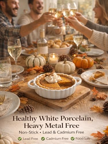 5in Ceramic Mini Pie Pan Set of 6 with Handles for Pie Quiche Tart. Easy to grip (White / 5IN*1.2IN)