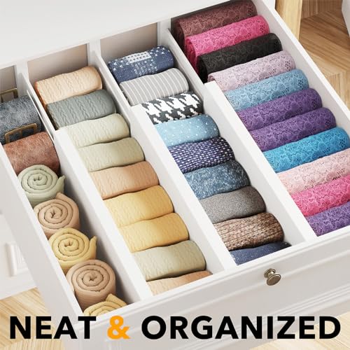 Bamboo Dresser Drawer Dividers 6 Pack (4.65''H, 12.5''-17''L / WHITE)
