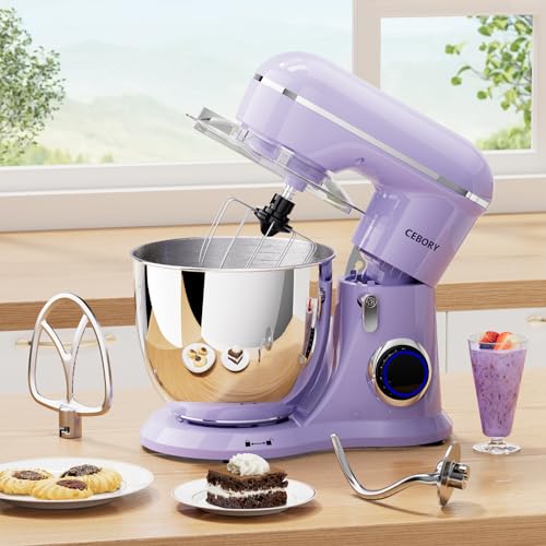 3-IN-1 Electric Stand Mixer, 6.5QT Bowl 660W 10-Speed Kitchen Mixer, Household Food Mixers include Dough Hook, Beater and Whisk, Bread Cake Mixer for Baking and Most Home Cooks, Purple (Purple)