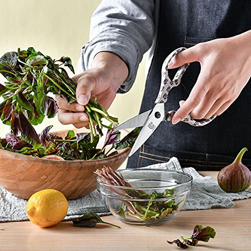 Kitchen Scissors Heavy Duty Kitchen Shears with Magnetic Holder Made with Japanese Steel 4034 (White/Cow)