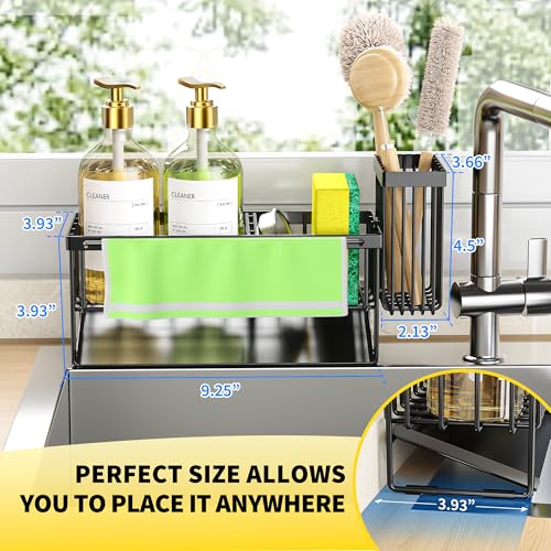 Kitchen Sink Caddy Organizer with High Brush Holder (Stainless Steel / 9.25 inches)