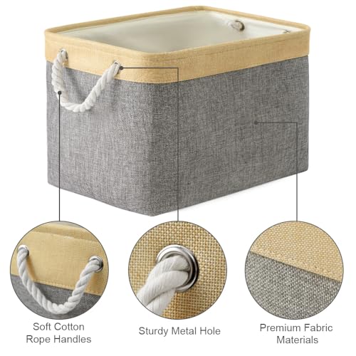 Storage Basket for Organizing (Gold&Grey / 3PCS/Large Cube - 16L×12W×12H)