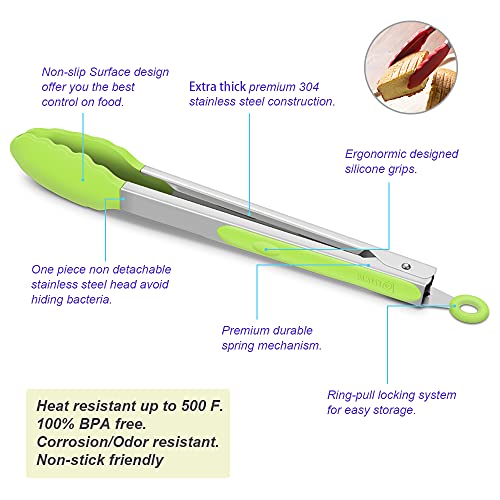 4 Pack Green Silicone Kitchen Tongs Set (Green)