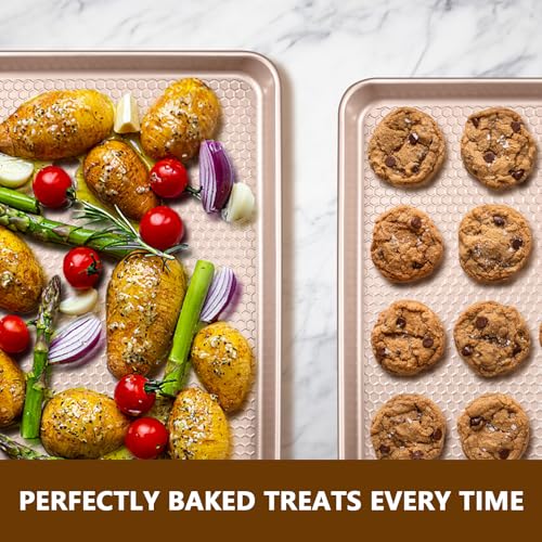 Baking Sheet Pan Set of 2 (15x10x1 inch Set / Textured Rose Gold)