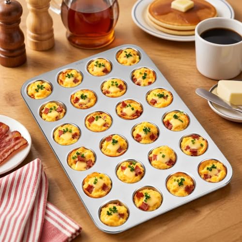 18 10 Stainless Steel Mini Muffin Cupcake Pan 24 Cups Nonstick (24 Cup)