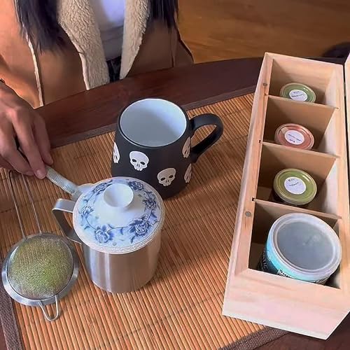 Bamboo Tea Organizer Box Chemical Free Eco (4-Slot Across / Tea Leaf Stamp)