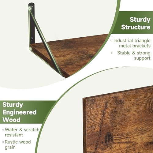 16W x 12D Deep Floating Shelves Set of 4 Rustic Brown (Rustic Brown With Black Metal Bracket / 16Wx12Dx5.8H)