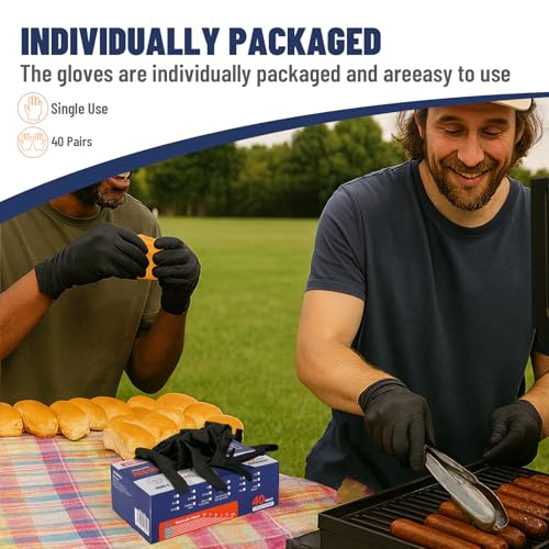 Individually Wrapped Black Disposable Nitrile Gloves (Black of 800 / Medium)