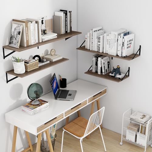 24W x 12D Deep Floating Shelves Set of 2 Grey (Grey With Black Metal Bracket / 24Wx12Dx5.8H)