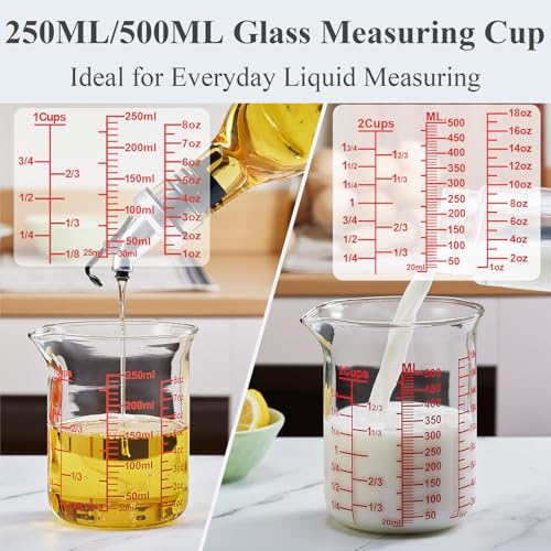 Ackers High Borosilicate Glass Measuring Cup Set with Pour Spout (2oz/4oz/8oz/16oz/32oz Measuring Cup Set)