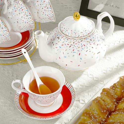 21 Piece Colorful British Porcelain Tea Sets (21 Count)