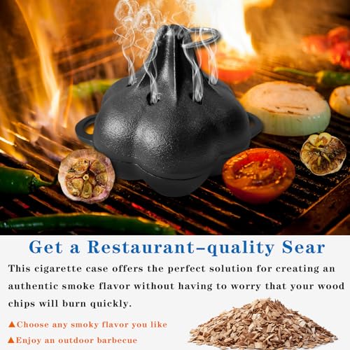 Pre Seasoned Cast Iron Smoker & Garlic Roaster with Airflow Lid (A-Black)