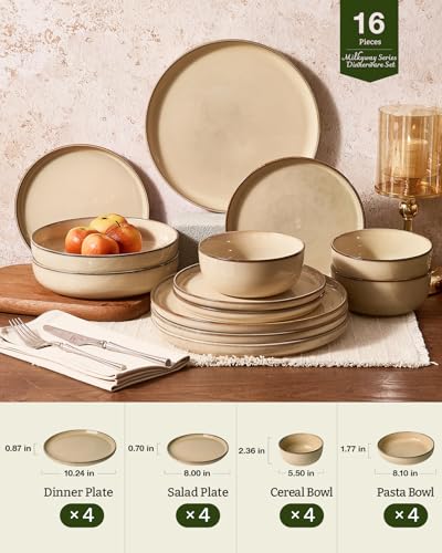 Milkyway 16 Piece Dinnerware Set with Pasta Bowls (Milk Tea / Service for 4 (Include Pasta Bowls))