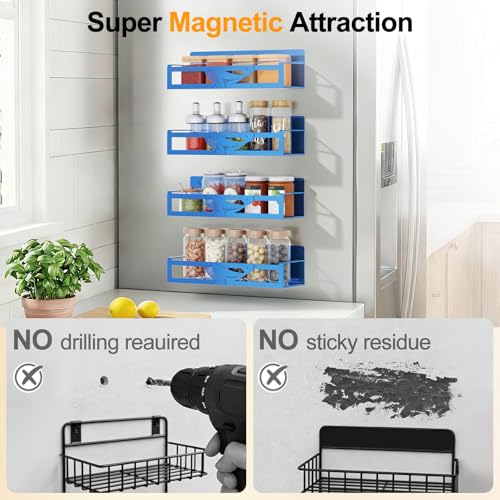 Magnetic Spice Rack for Refrigerator (Dark Blue-4 Pack)