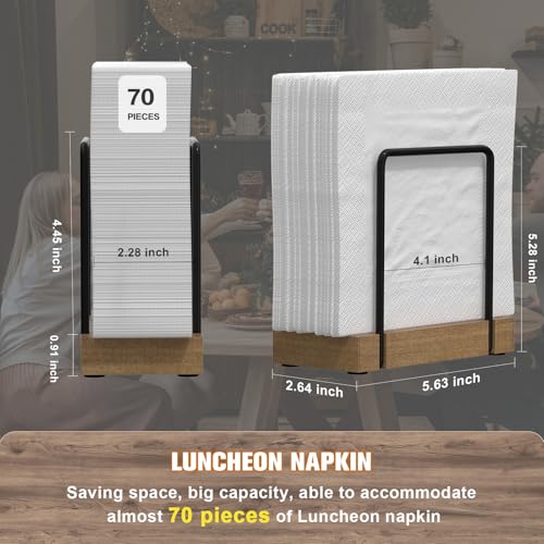 Napkin Holder for Table (Acacia and Matte Black / 5.78 x 2.51 x 5.04 inches)