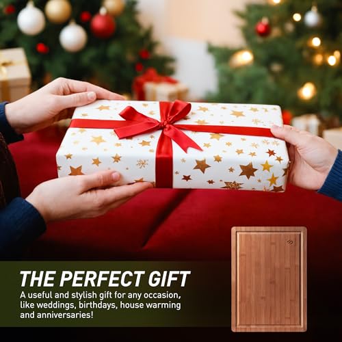 Extra Large Bamboo Cutting Board with Non Slip Feet and Over Sink Butcher Block Chopping Board Nice Solid Thick Wooden Juice Groove Big Xl XXl xlarge Best Hardwood Kitchen Counter Organic (19.5"L x 14"W / Brown)