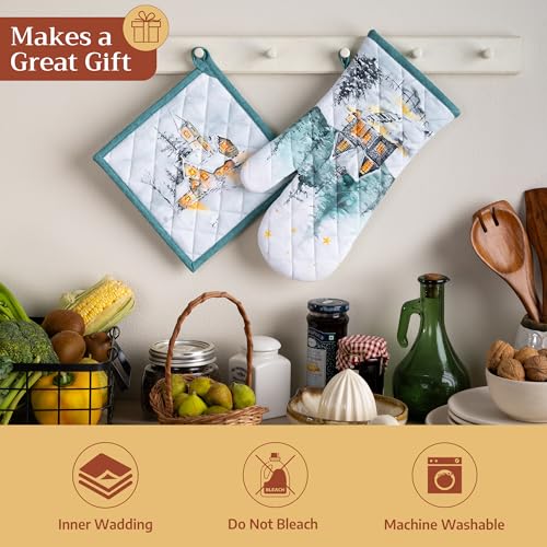 Maison d'Hermine Oven Gloves 100% Cotton Oven Mitt (126 - Neige De Noel / 7.5" x 13" (Oven Mitt))