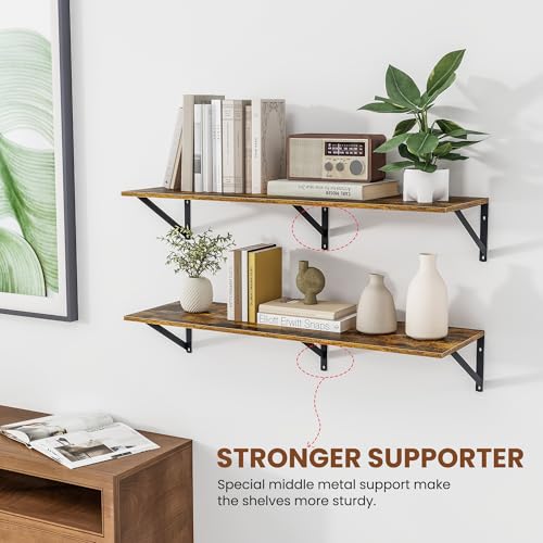 36W x 12D Deep Floating Shelves Set of 2 Rustic Brown (Rustic Brown With Black Metal Bracket / 36wx12dx5.8h)
