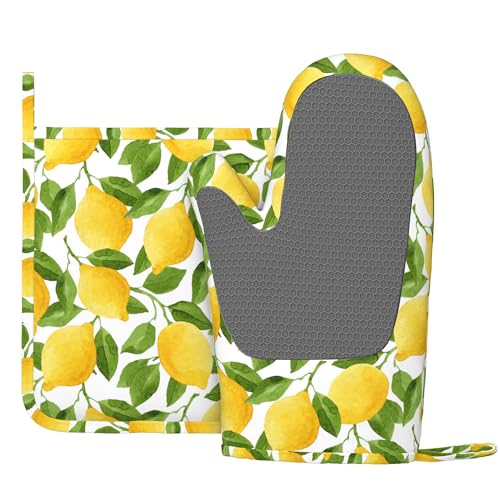 Lemon Oven Mitts and Pot Holders Sets of 4 (One Size / Silicone Lemon)
