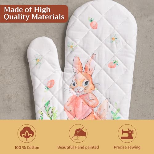 Maison d'Hermine Oven Gloves 100% Cotton Oven Mitt (013 - Bunny Party / 7.5" x 13" (Oven Mitt))